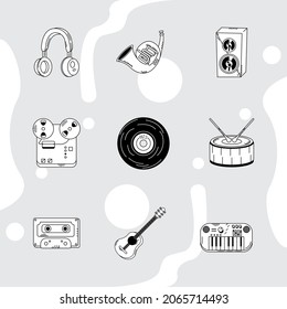 six music doodle set icons