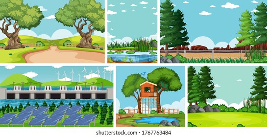 Six nature scenes with different locations illustration