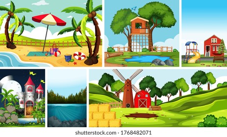 Six nature scenes with different locations illustration