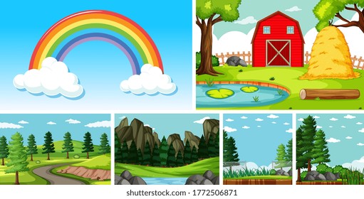 Six nature scenes with different locations illustration