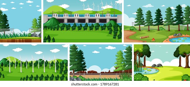 Six nature scenes with different locations illustration