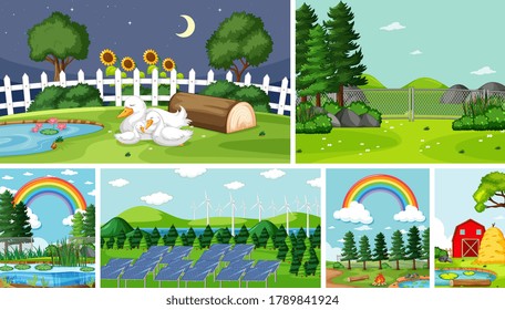 Six nature scenes with different locations illustration