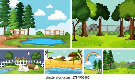 Six nature scenes with different locations illustration