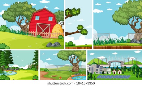 Six nature scenes with different locations illustration