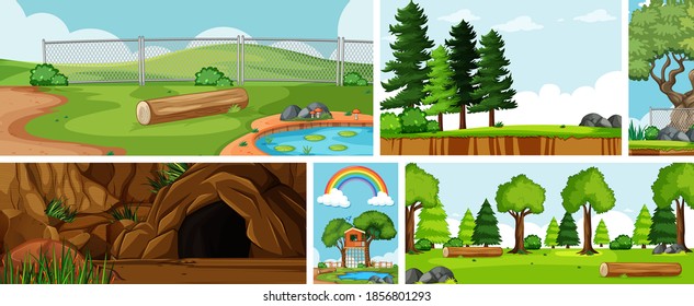 Six nature scenes with different locations illustration