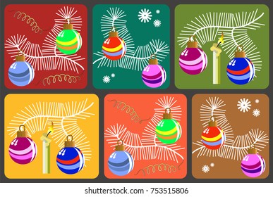 Six New Year's compositions with different backgrounds. Vector set