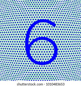 six number (6) of phosphorescent blue color on points with curved effect, it was digital figure on screen