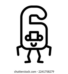 six number character line icon vector. six number character sign. isolated contour symbol black illustration