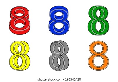 Six number (eight) 3d on white background