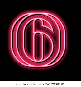 six number neon light sign vector. six number illustration