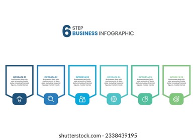 Six number rectangular frames placed in horizontal row Concept of 6 stages of marketing strategy