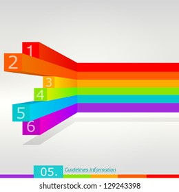 Six numbered dimensional rainbow colored stripes as infographics design element composition to list or compare