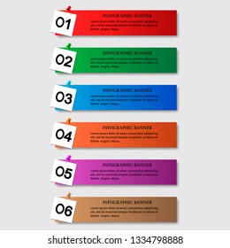 Six numbered elements of infographics arranged horizontally.Elements of infographics for business,advertising, presentation.Three steps infographic in the form of colorful rectangles.Info background