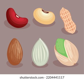 six nuts ,seeds and beans