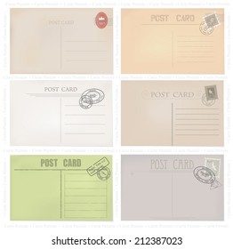 Seis envelopes de post velho em um fundo branco.