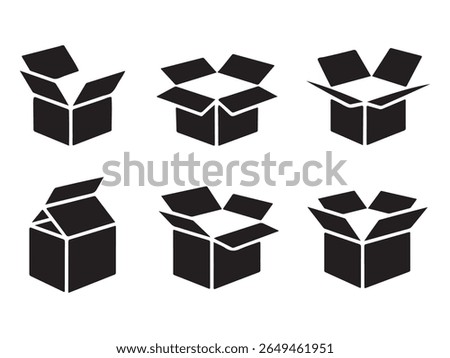 Six Open Cardboard Boxes Icons Set