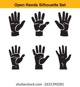 Six open hands silhouette set vector illustration