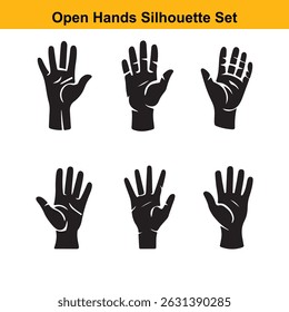 Six open hands silhouette set vector illustration