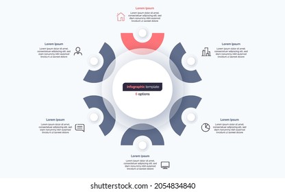 Six option circle infographic design template. Vector illustration.