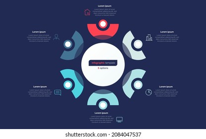 Six option circle infographic design template. Vector illustration.