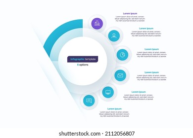 Six option circle infographic design template. Vector illustration.