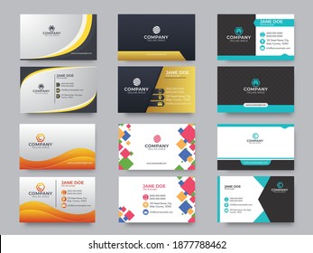 Six Options Of Business Card Or Horizontal Template Layout With Double-Sides.