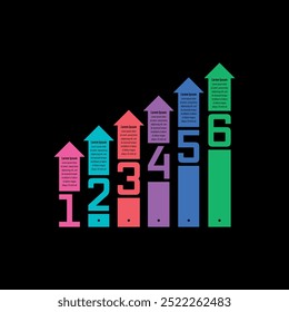 six options infographic template. numbers and colorful arrows infographic template. internet, business, web, magazine, annual report information template