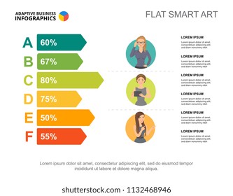Six options percentage chart template for presentation. Business data visualization. Corporate, planning, analytics or statistics creative concept for infographic, report, project layout.