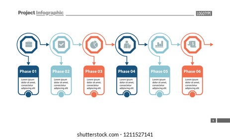 Six options process chart slide template. Business data. Option, diagram, design. Creative concept for infographic, presentation. Can be used for topics like marketing, planning, teamwork.