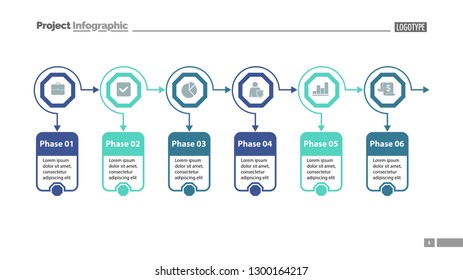 Six options process chart slide template. Business data. Option, diagram, design. Creative concept for infographic, presentation. Can be used for topics like marketing, planning, teamwork.