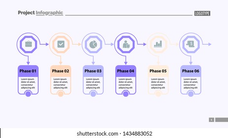 Six options process chart slide template. Business data. Option, diagram, design. Creative concept for infographic, presentation. Can be used for topics like marketing, planning, teamwork.