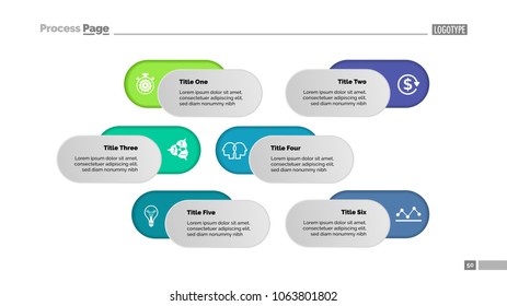 Six options solution process chart template. Business data. Abstract elements of diagram, graphic. Promotion, idea, analitics, training or marketing creative concept for infographic, project.