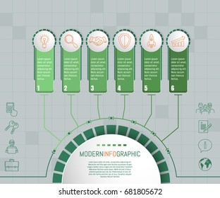 Six options or steps infographic on abstract background. Business thin line icons. Template for your design works. Vector illustration.