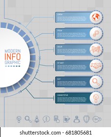 Six options or steps infographic on abstract background. Business thin line icons. Template for your design works. Vector illustration.