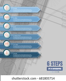 Six options or steps infographic on abstract background. Business thin line icons. Template for your design works. Vector illustration.