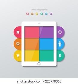 six options within paper tablet computer screen infographics in flat design style. vector.