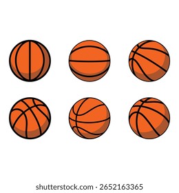 Six Orange Basketball Icons Flat Design Sport Graphic Team Game Illustration