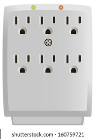 Six Outlet Wall-Mount Surge Protector. Vector illustration.