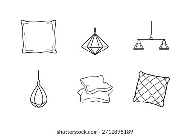 Seis Ilustrações Contorno de Travesseiros e Luz Fixtures almofada macia