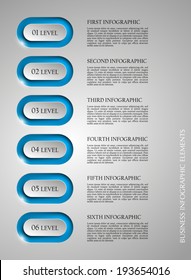 Six oval buttons and text areas in the elevator for a business presentation (info graphics)