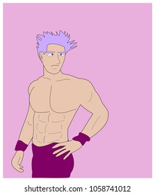 six pack abs gym workout bodybuilder guy in pastel ultraviolet tone with copy space