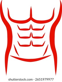 Six pack abs healthy workout gym body vector icon symbol logo. Red color line