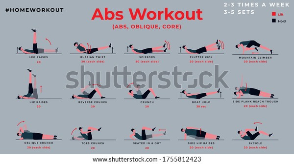 Six Pack Abs Home Workout Vector Stock Vector (Royalty Free) 1755812423 ...