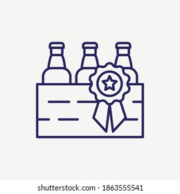 Six Pack Beer Winner Ribbon Wooden Box Outline Vector Icon