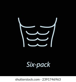 Six pack outline icon flat vector isolated on black background. Gym icon. Workout concept. Fitness element. Muscle symbol.