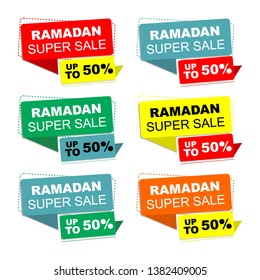 Six Pack Ramadan Super Sale. Modern Concept Full Colour Tag Price Vector Illustration. Eps10