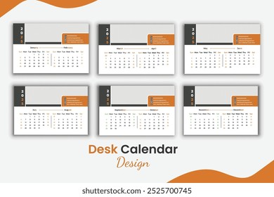 Modelo de design Calendário 2025 de seis páginas, modelo de design moderno, design de mesa ou calendário de mesa.