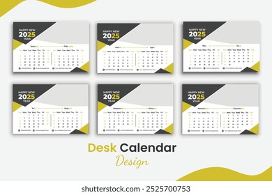 Sechs Seiten Kalender Design Template 2025, moderne Design Template, Schreibtisch oder Tisch Kalender Design.