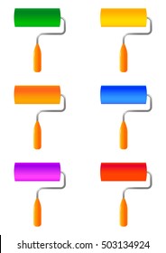 six paint rollers on white backgroung isolated