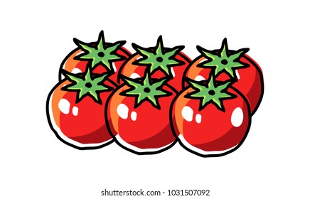 Six painted tomatoes. Vector illustration, isolated